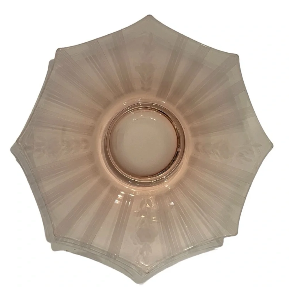 Vintage Pink Depression Glass Dessert Plate or Server  | Sunburst Floral Etched